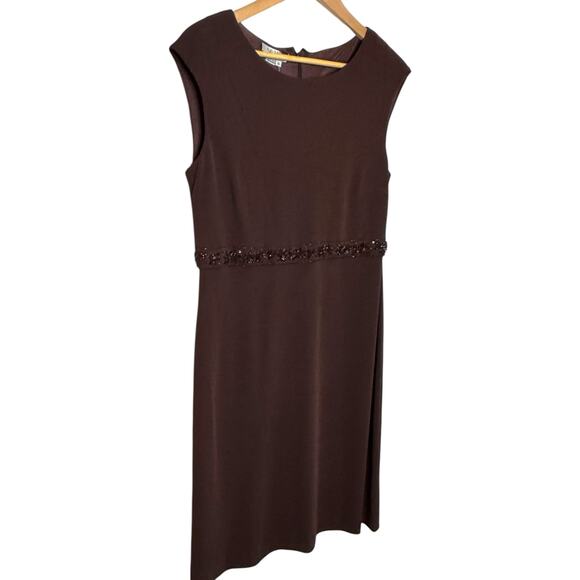 Kay Unger Size 14 Chocolate Brown Beaded Sleeveless Shift Dress - Picture 5 of 10